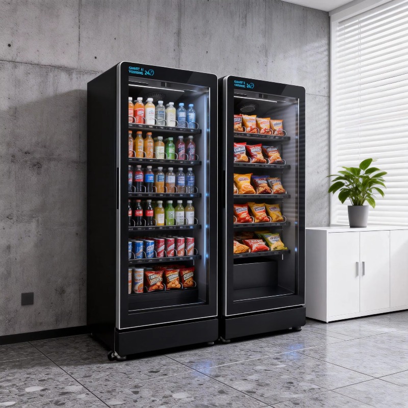 Open Vending Machine - ตู้จำหน่ายสินค้าอัจฉริยะ AI Combo แบบดิจิทัลสำหรับเครื่องดื่มและขนม พร้อมระบบเปิดประตูอัตโนมัติและระบบชำระเงินด้วยบัตร ตู้จำหน่ายสินค้าอัจฉริยะพร้อมตู้เย็น