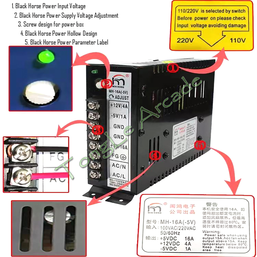 Coin Pusher Machine - อะไหล่เครื่องเกมอาร์เคด Jamma MH-16A(-5V) 5V 16A 12V